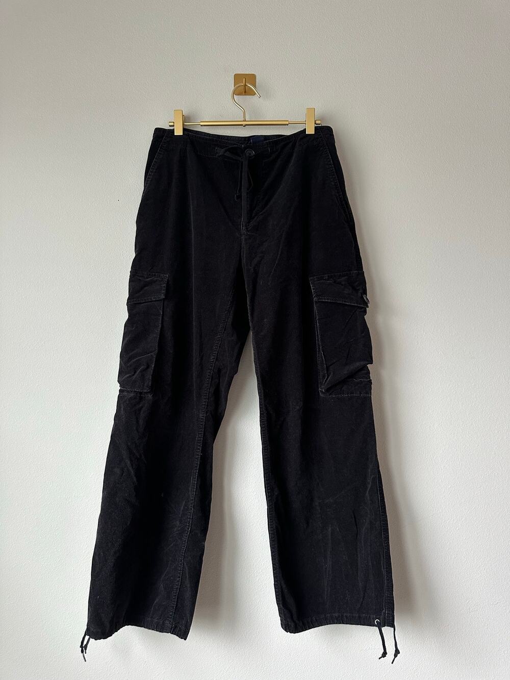 Vintage Y2K Gap Black Cargo Pants Utility Drawstring Hem Size 12